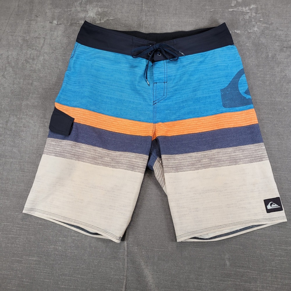 Quiksilver‎ Y2K Board Shorts Mens Blue Orange Stripe Swim Trunks Size 32 4759